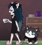 anthro clothing dress duo female footwear male shoes slippers thread tired walking centinel303 cartoon_hangover the_summoning claire_(the_summoning) edgar_(the_summoning) domestic_cat felid feline felis mammal 2021