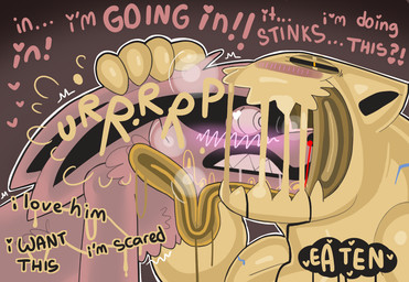 anthro burping dialogue fur long_tongue male sharp_teeth simple_background teeth text tongue vore koalarobot_(artist) naruto kurama shukaku canid canine mammal raccoon_dog tailed_beast tanuki 2026 digital_media_(artwork) english_text story story_in_description