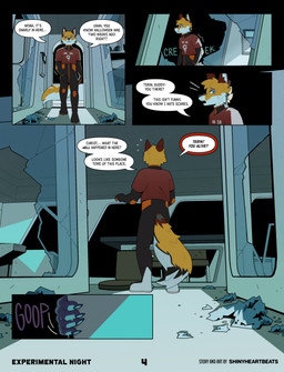 anthro clothed clothing dialogue duo electronics fur male orange_body orange_fur red_eyes solo text heartbeats canid canine fox goo_creature mammal true_fox comic english_text hi_res