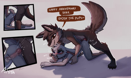 animal_genitalia animal_penis anthro anthro_on_anthro anthro_penetrated anthro_penetrating anthro_penetrating_anthro anus ass_up blue_eyes blush bodily_fluids breast_grab breasts brown_body brown_fur butt canine_genitalia canine_penis cervical_contact covering covering_mouth cum cum_in_uterus cum_in_vagina cum_inside cumshot dialogue doggystyle duo ejaculation female female_penetrated from_behind_position fur genital_fluids genitals grey_body grey_fur hand_on_breast humanoid_genitalia humanoid_vulva inaccurate_knotting interspecies knot knotting male male/female male_penetrating male_penetrating_female penetration penile penile_penetration penis penis_in_vagina plap predator/prey predator_penetrating_prey sex short_tail tail text uterus vaginal vaginal_knotting vaginal_penetration vulva enginetrap daxy_(adaxyn) canid canine canis coyote lagomorph leporid mammal rabbit absurd_res english_text hi_res