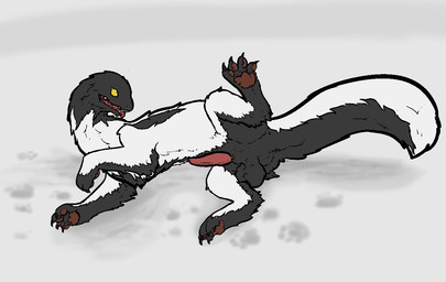 animal_genitalia anus balls black_body black_fur countershading erection feral fur genitals male multicolored_body multicolored_fur open_mouth penis presenting presenting_anus presenting_penis reverse_countershading sheath solo two_tone_body two_tone_fur white_body white_fur yellow_eyes littlegreenwyvy capcom monster_hunter fanged_wyvern wulg aliasing digital_media_(artwork)