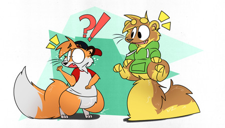 3_toes alternate_species anthro backwards_baseball_cap backwards_cap backwards_hat baseball_cap belly_tuft biped chest_tuft clothed clothing cute_fangs detailed_background digitigrade dipstick_ears dipstick_limbs dipstick_tail duo ear_markings expressions fangs featureless_crotch feet fur hair happy hat head_tuft headgear headwear hoodie interrobang long_tail looking_back looking_down male markings multicolored_body multicolored_ears multicolored_fur multicolored_hair multicolored_tail paws semi-anthro shirt shocked simple_background smile species_transformation standing tail tail_markings tail_tuft teeth toes topwear transformation tuft tufted_fur whiskers wide_crotch racolver_(artist) racolver gulonine mammal marten mustelid musteline 2022 absurd_res digital_media_(artwork) hi_res signature