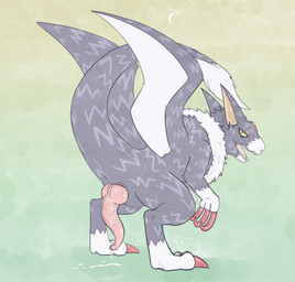 bodily_fluids claws cloacal_penis cum feral genital_fluids genitals knot leaking looking_at_viewer male neck_tuft open_mouth penis seminal_groove solo sulcus sulcus_spermaticus tuft wings p.v.su bandai_namco digimon mythology digimon_(species) dorugamon dragon mythological_creature mythological_scalie scalie x-digimon absurd_res hi_res