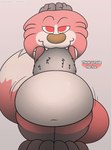 ambiguous_gender anthro belly big_belly fur happy looking_at_viewer lying male nude obese on_front overweight overweight_anthro overweight_male simple_background smile solo standing tail text thick_thighs white_body foxball kitty_pride drake_(kitty_pride) canid canine fox mammal digital_media_(artwork) hi_res