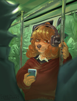 5_fingers ambiguous_gender anthro black_clothing black_nose blonde_hair blue_eyes breasts brown_body brown_eyes brown_fur brown_hair cellphone claws clothed clothing curly_hair detailed_background electronics eyelashes feet female female_anthro female_focus finger_claws fingers floppy_ears freckles fully_clothed fur green_eyes group hair headgear headphones holding_cellphone holding_object holding_phone holding_smartphone hoodie inside inside_train jewelry long_hair looking_at_object looking_at_phone narrowed_eyes necklace orange_body orange_fur orange_hair paws phone plant public public_transportation red_clothing red_hoodie red_sweater red_topwear shirt sitting smartphone smile solo solo_focus sweater tan_body tan_fur text toes topwear train tuft vehicle geniebuy bird_dog canid canine canis cocker_spaniel domestic_dog hunting_dog mammal spaniel hi_res