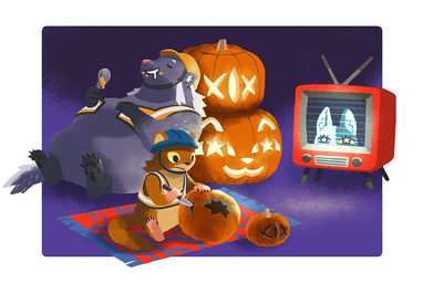 armor belly biped cathode_ray_tube cute_fangs duo electronics fangs hard_hat headgear helmet jack-o'-lantern kemono overweight pink_nose pumpkin_carving sitting teeth television unknown_artist tails_of_trainspot timo_(tails_of_trainspot) toby_(tails_of_trainspot) crab-eating_mongoose mammal mustelid musteline true_musteline weasel 2025 official_art