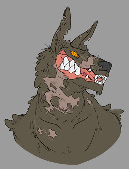 anthro brown_body brown_fur chin_tuft facial_tuft fangs fur male notched_ear open_mouth scar showing_teeth simple_background smile solo teeth tongue tuft yellow_eyes xenopera mythology corporal_(xenopera) canid canine mammal mythological_canine mythological_creature werecanid werecanine werecreature werewolf 2021 aliasing bust_portrait digital_media_(artwork) portrait
