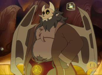 anthro belly bone bulge clothing fur horn looking_at_viewer male skull skull_head solo standing teeth underwear the_nick.r disney the_owl_house papa_titan_(the_owl_house) titan_(the_owl_house) 2d_animation animated animated_gif digital_media_(artwork) loop short_playtime