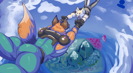 anthro barazoku bodily_fluids butt clothed clothing crying detailed_background duo falling fanfic fanfiction fangs fur hand_holding island male male/male muscular muscular_anthro muscular_male orange_body orange_fur perspective screaming spikes tears teeth white_body white_fur pinumontbalou epic_games fortnite fennix_(fortnite) volpez_(fortnite) arctic_fox canid canine canis fox mammal red_fox true_fox hi_res story story_in_description brother_(lore) brothers_(lore) incest_(lore) sibling_(lore)