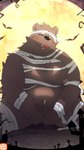 anthro belly big_belly black_nose blush brown_body clothing costume halloween_costume holidays kemono male moobs moon mummy_costume mummy_wrappings navel night nipples overweight overweight_male sitting solo tongue tongue_out menmen_kesinn halloween bear mammal 2024 9:16 hi_res