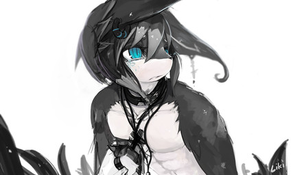 blue_eyes bodily_fluids clothed clothing collar cross cross_necklace ear_piercing jewelry male necklace piercing solo tears topless liki canid canine mammal 5:3