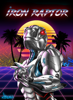 badge robotic solo synthwave ironraptor dinosaur dromaeosaurid prehistoric_species reptile scalie theropod velociraptor