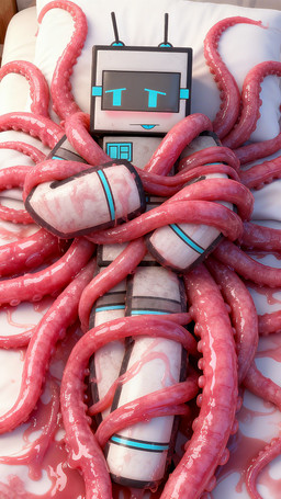 ambiguous_gender bdsm bed binder_(restraint) block blue_body blue_eyes blush bodily_fluids bound character_zeno floor furniture grey_body grey_skin knot looking_at_viewer lying machine nude pillow reflective_body restraints shy simple_background slime smooth_skin solo square_(anatomy) tentacles tongue tongue_out white_bed_sheet white_pillow wood wood_floor grow_c microsoft minecraft mojang xbox_game_studios android humanoid robot absurd_res digital_media_(artwork) hi_res