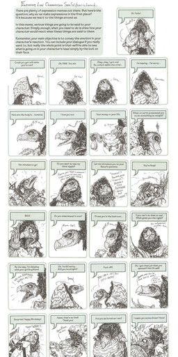 anthro dialogue elderly elderly_intersex gown happy happy_birthday heart_symbol humor multi_limb renaissance_clothing scared smile speech_bubble text whimper skekla_(artist) the_dark_crystal skeksil_the_chamberlain alien skeksis 2015 absurd_res comic english_description english_text hi_res meme reaction_image signature
