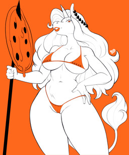 anthro big_breasts bikini breasts camel_toe clothing female food horn looking_at_viewer melee_weapon pizza polearm solo spear swimwear two-piece_swimsuit weapon nagainosfw little_caesars mythology rosie_(roselynn_meadow) equid equine mammal mythological_creature mythological_equine unicorn 5:6 absurd_res hi_res