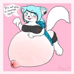 anthro belly big_belly big_breasts blue_eyes blue_hair blush border bottomwear breasts butt clothing dialogue ear_piercing erect_nipples eyebrows female flannel fur gesture glistening glistening_butt hair hand_gesture highlights_(coloring) huge_belly hyper hyper_belly inflation long_hair looking_aside navel nipples outie_navel overweight overweight_female piercing pointing pointing_at_belly pointing_at_self raised_eyebrow resting_on_belly shirt short_stack shorts simple_background solo stubby_legs topwear torn_clothing torn_shirt torn_topwear tube_top white_body white_border white_fur hidden97 marazi_(character) arctic_fox canid canine fox mammal true_fox 1:1