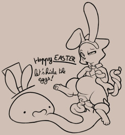 accessory ahegao anal anal_penetration clothing cuffs_(clothing) dot_eyes duo egg egg_insertion fake_ears fake_rabbit_ears feet female female_feral female_penetrated feral feral_penetrated hat headgear headwear hindpaw holidays looking_pleasured necktie one_eye_half-closed paws penetration quadruped restrained restrained_arms restrained_by_tentacles restrained_tail simple_eyes suspended_via_penetration suspended_via_tentacles suspension tentacle_penetration tentacles tentacles_around_arms tentacles_around_tail text three-quarter_view top_hat vaginal vaginal_penetration mrmystery_guy easter domestic_cat felid feline felis mammal slime_(blob) 2026 digital_drawing_(artwork) digital_media_(artwork) english_text monochrome
