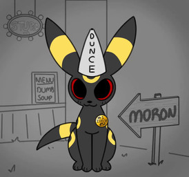 ambiguous_feral ambiguous_gender clothing digitigrade dunce_cap feral fur grey_body grey_fur hat headgear headwear humor looking_at_viewer paws quadruped red_eyes solo tail tail_motion tailwag yellow_body lesuperiornut nintendo pokemon eeveelution generation_2_pokemon pokemon_(species) umbreon 2026 animated digital_drawing_(artwork) digital_media_(artwork) loop no_sound reaction_image short_playtime video
