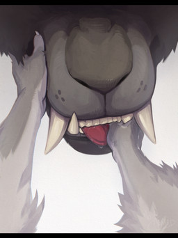 ambiguous_anthro ambiguous_gender anthro black_bars bodily_fluids disembodied_hand drooling duo faceless_anthro faceless_character fangs finger_in_mouth finger_suck fur grey_body grey_fur hand_on_cheek larger_anthro larger_male male male/ambiguous male_anthro mouth_play mouth_shot open_mouth petting rubbing rubbing_cheek saliva simple_background size_difference smaller_anthro sucking suckling teeth thumb_suck tongue tongue_out white_background r4wry francois_(r4wry) canid hybrid mammal monster hi_res letterbox