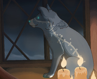ambiguous_gender blue_claws blue_eyes blue_nose blue_pawpads candle claws detailed_background feral fur grey_body grey_fur inside lit_candle looking_out_window night pawpads paws sitting snout solo window winter sebdoggo canid canine canis collie domestic_dog herding_dog mammal pastoral_dog sheepdog 2013 aliasing digital_drawing_(artwork) digital_media_(artwork) microsoft_paint_(artwork) shaded