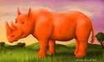 2021 africa beady_eyes clay clay_creature cloud detailed_background ears_up feral goo_creature grass hi_res hooves horn male mammal nickelodeon orange_body plant rhinoceros savanna smile solo sunset tail tail_tuft toony tree tuft wontonrhino