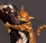 ambiguous_gender anthro arms_above_head black_body black_fur blue_eyes body_pillow claws dakimakura dakimakura_pillow duo eyes_closed fur grey_background half-closed_eyes happy hug hugging_object hugging_pillow inner_ear_fluff licking licking_lips narrowed_eyes notched_ear orange_body orange_fur pillow pink_nose purring self_lick simple_background stripes tongue tongue_out tuft whiskers white_body white_fur hax_(artist) kenket lofi muenstercat vincollie border_collie canid canine canis collie domestic_cat domestic_dog felid feline felis herding_dog mammal pastoral_dog sheepdog tabby_cat 2017 digital_media_(artwork) digital_painting_(artwork) hi_res