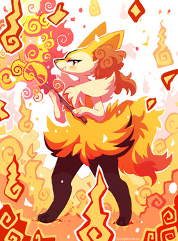 3_fingers 3_toes ambiguous_anthro ambiguous_gender anthro arm_tuft biped black_body black_fur blush cheek_tuft chest_tuft closed_smile cute_fangs digitigrade dipstick_tail elemental_manipulation eyelashes facial_tuft fangs feet fingers fire fire_manipulation flat_chested fluffy fluffy_tail front_view fur hip_tuft holding_object holding_stick inner_ear_fluff looking_at_viewer markings mouth_closed multicolored_body multicolored_fur nude nude_ambiguous nude_anthro orange_body orange_eyes orange_fur orange_inner_ear_fluff orange_nose orange_tail_tip pointy_ears prick_ears shoulder_tuft simple_background smile snout solo standing stick tail tail_markings teeth three-quarter_view toes tuft two_tone_tail white_body white_fur yellow_body yellow_fur yellow_tail miri nintendo pokemon braixen canid generation_6_pokemon mammal pokemon_(species) 2019 absurd_res cel_shading colored dated digital_drawing_(artwork) digital_media_(artwork) english_description full-length_portrait hi_res portrait shaded