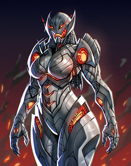 5_fingers biped braided_hair braided_pseudo_hair breasts claws crossgender curvy_figure detailed_background dreadlocks energy featureless_breasts female finger_claws fingers glistening glistening_arms glistening_body glistening_breasts glistening_legs glistening_thighs glowing glowing_eyes grey_body grey_breasts grey_claws grey_hair grey_pseudo_hair hair humanoid_hands legs_together light_body long_hair long_pseudo_hair looking_at_viewer machine medium_breasts metallic_body not_furry nude nude_female nude_humanoid open_mouth orange_eyes outline pseudo_hair red_sclera shoulder_pads solo standing text thick_thighs three-quarter_view white_outline sixer marvel marvel_rivals ultron humanoid robot robot_humanoid 2025 artist_name digital_drawing_(artwork) digital_media_(artwork) hi_res portrait three-quarter_portrait