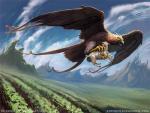 beak day duo dutch_angle feral flying lifted outside size_difference sky solo_focus spread_wings text wings john_severin_brassell hasbro magic:_the_gathering accipitrid accipitriform avian bird bovid caprine eagle goat mammal official_art url