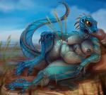 anthro belly big_breasts blue_body blue_scales breasts claws curvy_figure day detailed_scales dewlap_(anatomy) female gular_flap huge_thighs nipples non-mammal_breasts nude outside overweight overweight_anthro overweight_female scales sky smile solo sub-tympanic_shield tail thick_thighs voluptuous fivel iguana iguanid lizard reptile scalie 2019 detailed digital_media_(artwork) hi_res