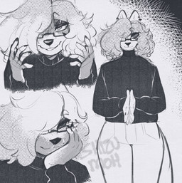 anthro clothed clothed_anthro clothing ear_piercing eyewear glasses hands_together looking_at_viewer male piercing possessive ringed_eyes solo spiral sweater tail topwear turtleneck shizumoh andy_(shizumoh) arctic_fox canid canine fox mammal true_fox 2024 greyscale halftone hi_res monochrome trans_(lore) trans_man_(lore)
