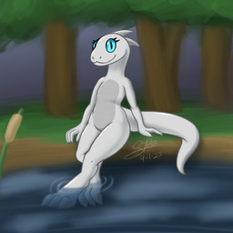 2_horns 3_toes 4_fingers anthro big_eyes big_tail biped casual_nudity cattail_(plant) claws day detailed_background digitigrade eyelashes featureless_chest featureless_crotch feet female female_anthro finger_claws fingers flat_chested forest grey_body grey_claws grey_horn grey_scales horn humanoid_hands long_neck long_tail looking_at_viewer nude nude_anthro nude_female outdoor_nudity outside partially_submerged plant pose pupils river scales sitting slit_pupils smile smiling_at_viewer snout solo tail tapering_tail teal_eyes thick_tail thick_thighs three-quarter_view toe_claws toes tree ventral_scales wide_hips spe microsoft rise_of_the_spider_cult the_elder_scrolls guillemet_(kazerad) argonian scalie 1:1 2025 absurd_res dated digital_drawing_(artwork) digital_media_(artwork) hi_res portrait procreate_(artwork) shaded signature soft_shading three-quarter_portrait