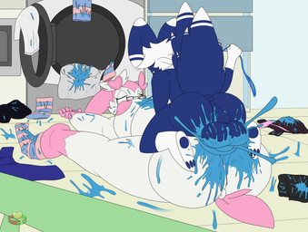 anthro anus appliance balls big_balls big_breasts big_butt big_penis blue_cum bodily_fluids breasts butt clothes_on_floor clothing colored_cum cum cum_in_vagina cum_inflation cum_inside cum_on_clothing cum_on_ground duo ejaculation excessive_cum excessive_genital_fluids female from_front_position genital_fluids genitals huge_penis inflation laundry laundry_machine leash leash_pull looking_at_breasts male male/female mating_press penis sex unusual_bodily_fluids unusual_cum unusual_genital_fluids washing_machine pawronik nintendo pokemon eeveelution generation_6_pokemon meowstic pokemon_(species) sylveon absurd_res hi_res
