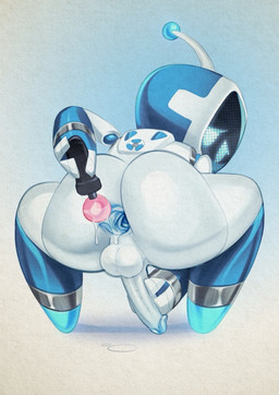 anal anal_fluids anal_masturbation antennae_(anatomy) anus backsack balls big_butt blue_glans bodily_fluids butt controller crouching erection featureless_feet feet game_controller gaping gaping_anus genitals glans hand_on_penis holding_object humanoid_genitalia humanoid_penis improvised_sex_toy looking_back machine male masturbation penile penile_masturbation penis playstation_controller playstation_move rear_view screen screen_face solo white_body xu53r astro_bot_(series) playstation playstation_3 sony_corporation sony_interactive_entertainment astro_(astro_bot) bot_(astro_bot) humanoid robot robot_humanoid 2025