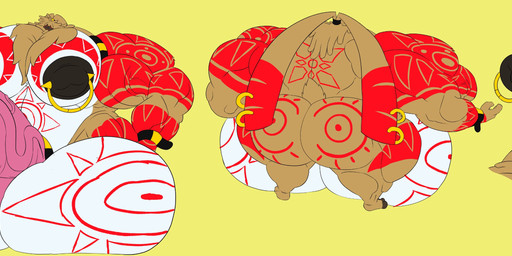 anthro balls big_balls big_muscles big_nipples big_pecs big_penis butt ear_piercing ear_ring erection fur genitals hair hair_over_eyes huge_balls huge_muscles huge_nipples huge_pecs huge_penis hyper hyper_balls hyper_genitalia hyper_muscles hyper_nipples hyper_pecs hyper_penis long_ears male muscular nipple_chain nipple_piercing nipples pecs penis piercing ponytail_ears ring_piercing solo vein veiny_penis yellow_body yellow_fur burningblaze121 bandai_namco digimon angoramon digimon_(species) absurd_res hi_res