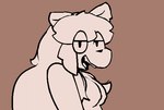 anthro black_and_orange breasts eyewear eyewear_only fangs female glasses glasses_only looking_at_viewer nude simple_background solo teeth wearing_glasses catjam_(artist) karina_(catjam) canid canine mammal monochrome sketch