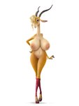 3d_(artwork) absurd_res antelope anthro antlers areola big_areola big_breasts blonde_hair bovid bracelet breast_edit breasts clothing digital_media_(artwork) disney female footwear gazelle gazelle_(zootopia) hair hair_over_eye hand_on_hip hi_res high_heels horn huge_breasts jewelry lidded_eyes long_body long_neck mammal mostly_nude nipples nude_edit one_eye_obstructed paintover photobashing pink_nose platform_footwear platform_heels realistic_lighting realistic_shading small_waist smile solo third-party_edit toeless_footwear venjiiart wide_hipped_female wide_hips zootopia