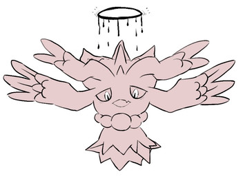ambiguous_gender armless eyeshadow fangs feral floating jewelry legless limbless looking_at_viewer looking_down looking_down_at_viewer makeup necklace open_mouth simple_background solo spiked_body teeth white_background white_eyes yakiniku628 nintendo pokemon ancient_pokemon flutter_mane generation_9_pokemon paradox_pokemon pokemon_(species) monochrome