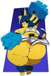 anthro bangs big_breasts big_butt blue_hair bottomwear bra breasts butt cheerleader cheerleader_outfit clothed clothing female fur hair huge_breasts huge_butt huge_hips huge_thighs hyper hyper_butt hyper_thighs makeup miniskirt pose rear_view short_stack skimpy skirt solo sports_bra thick_thighs underwear uraeus wide_hips yellow_body yellow_fur cyberlord1109 animal_crossing nintendo ankha_(animal_crossing) domestic_cat felid feline felis mammal hi_res