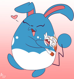 ambiguous_gender anthro black_nose blue_body buckteeth cheek_tuft duo eyebrows eyes_closed facial_tuft floppy_ears folded_ears heart_symbol holding_another hug larger_ambiguous long_ears multicolored_body open_mouth open_smile simple_background size_difference smaller_ambiguous smile teeth tongue tuft two_tone_body white_body x_eyes fuf nintendo pokemon azumarill generation_2_pokemon generation_8_pokemon pokemon_(species) scorbunny 2019 alternate_version_at_source hi_res