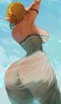 back_muscles big_butt blonde_hair breasts butt clothing female hair not_furry solo translucent translucent_clothing araneesama nintendo tears_of_the_kingdom the_legend_of_zelda princess_zelda humanoid hylian hi_res