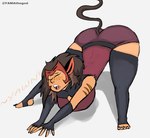 anthro ass_up eyes_closed fangs female jack-o'_pose open_mouth pose solo stretching tail teary_eyes teeth thick_thighs tongue yawn yamathegod masters_of_the_universe mattel netflix she-ra_(copyright) she-ra_and_the_princesses_of_power catra_(she-ra) felid feline mammal hi_res