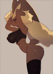 2023 anthro breasts brown_body brown_fur clothing female fur generation_4_pokemon hi_res kyurisawa lagomorph legwear long_ears looking_at_viewer lopunny mammal nintendo pokemon pokemon_(species) side_view simple_background solo thigh_highs third-party_edit