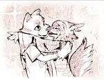 anthro biped black_body black_fur clothing costume duo fur fursuit hug kissing male romantic romantic_couple slim_anthro slim_human slim_male machitoons canid canine canis human mammal wolf 2024 hi_res