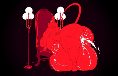 anthro belly belly_tattoo big_belly big_breasts bodily_fluids breasts candle chair cum cum_inflation cum_inside cum_spurt excessive_cum excessive_genital_fluids female furniture genital_fluids glowing glowing_eyes horn huge_belly huge_breasts inflation magic_user nude nude_female overweight overweight_anthro overweight_female pointed_tail rear_view solo tattoo thick_thighs titaniumwhut demon hi_res restricted_palette