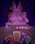 angry anthro belly card claws ear_piercing ear_ring furniture male moobs nipples overweight overweight_male piercing poker_chip purple_body ring_piercing sharp_teeth simple_background strip_poker table teeth yellow_eyes salamikii dragon_ball dragon_ball_super champa alien domestic_cat felid feline felis mammal absurd_res hi_res