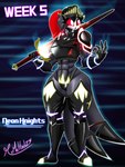 3:4 abs absurd_res anthro armor avian biceps big_breasts bird breasts demon female glowing glowing_eyes helluva_boss hi_res knight melee_weapon mrmelted muscular muscular_anthro muscular_female neon_lights octavia_(helluva_boss) owl solo sword thick_thighs warrior weapon wide_hips