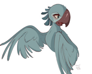 beak blue_eyes feathers feral simple_background solo white_background conditional_dnp tohupo blue_sky_studios rio_(series) jewel_(rio) avian bird macaw neotropical_parrot parrot spix's_macaw true_parrot 2023 dated hi_res signature