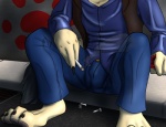 anthro biped bottomwear bulge cigarette claws clothed clothing feet hindpaw male pants paws shirt sitting smoke smoking solo tail topwear lionsilverwolf gur_bardolf canid canine felid mammal 2012