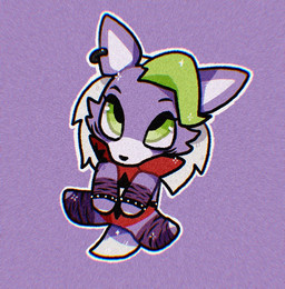 anthro chibi daww ear_piercing female fur green_highlights highlights_(coloring) looking_up multicolored_body multicolored_fur piercing simple_background solo two_tone_body two_tone_fur raaumoerime five_nights_at_freddy's five_nights_at_freddy's:_security_breach scottgames steel_wool_studios roxanne_wolf canid canine canis mammal wolf 2021